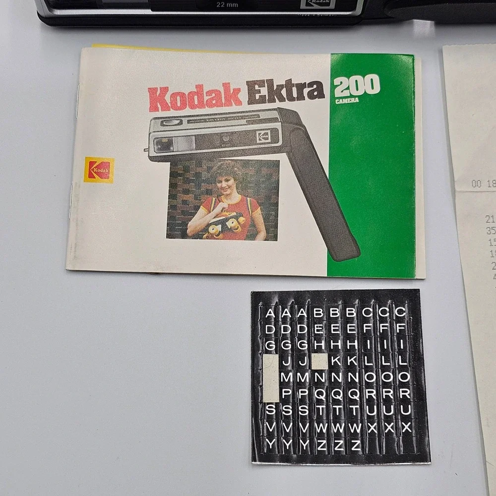 Vintage 1980 Kodak Ektra 200 110 Film Camera Outfit Box Manual Monogram Sticker